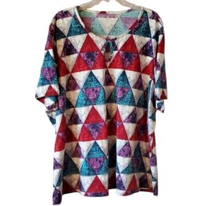 Geometric Multicolor Women's Top 28W/30W Ulla Popken 100% Cotton like 3X size